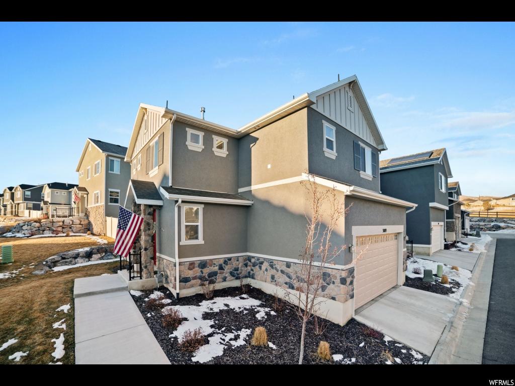 3009 S WILLOW CREEK DR Saratoga Springs, Utah With views of Utah Lake and the mountains you will want to call this house your home. An attractive 3 bed, 2 1/2 bth including 9ft ceilings, beautiful kitchen with backsplash, laminate flooring on main level, granite countertops throughout, barn door in master. Backyard includes paver patio, grass w/ sprinkler system and a dwarf lilac tree. Also included is a water softener, Nest thermostats and a Ring alarm system. There are also multiple family friendly parks nearby and Sage Hills Elementary. Square footage figures are provided as a courtesy estimate only. Buyer is advised to obtain an independent measurement.