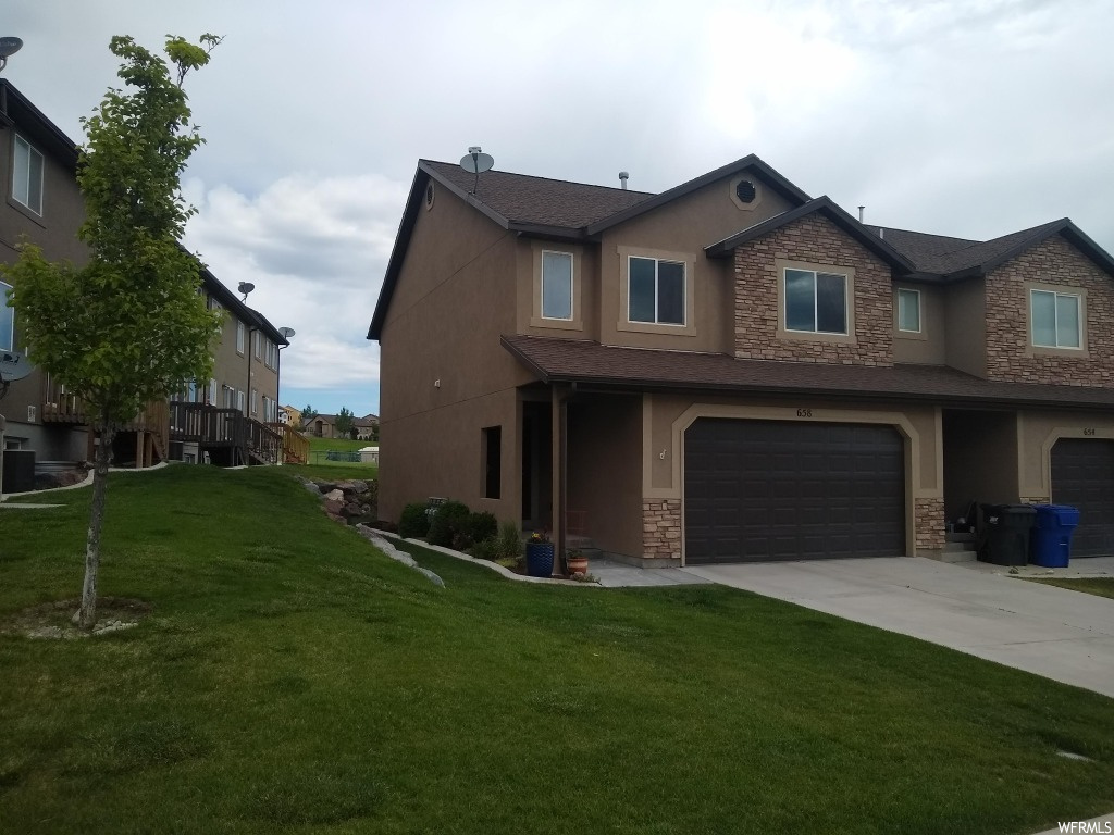 658 W PIMLICO DR Saratoga Springs, Utah Large 2-story townhome end unit in Harvest Hills is move-in ready. Tucked in a great neighborhood with a beautiful view, right outside the backdoor is an enormous backyard as well as a side yard. Located right across the street from community playground, and clubhouse. This lovely home has been very well maintained and is smoke free and pet free. Large master suite and bathroom, walk in closet, roomy bedrooms, laundry room on the same level, granite countertops in the kitchen and bathrooms, and lots of storage space available in the garage and unfinished basement. Easy access to Mt View Corridor, Redwood Rd, and I-15 while maintaining a cozy neighborhood feel. Silicone Slopes, restaurants, Traverse Mountain Shopping, Thanksgiving Point, and more are only a quick drive away. Short walking distance from parks, playgrounds, community pathways, and elementary school. Square footage was taken from county records and buyer is advised to obtain independent measurements & verify.