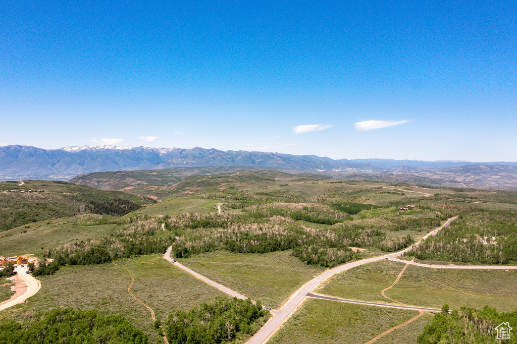 Drone / aerial view featuring a mountain view