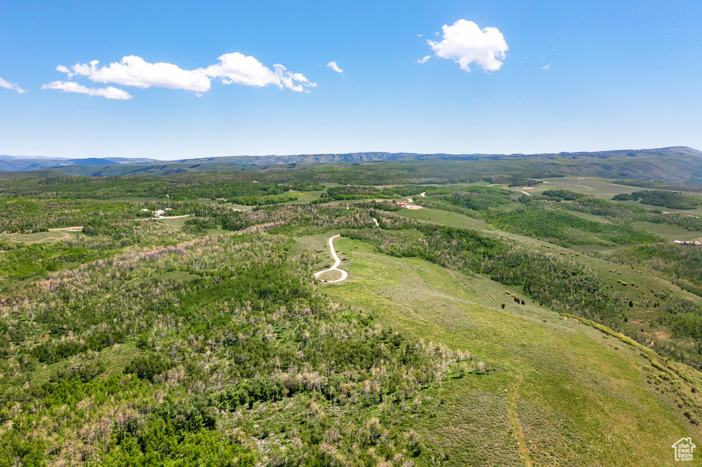 Aerial view featuring a mountain view