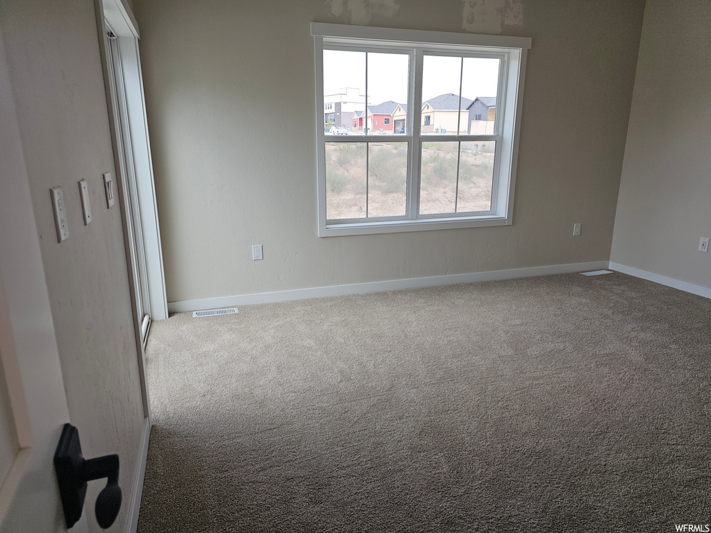 Spare room featuring plenty of natural light and light carpet