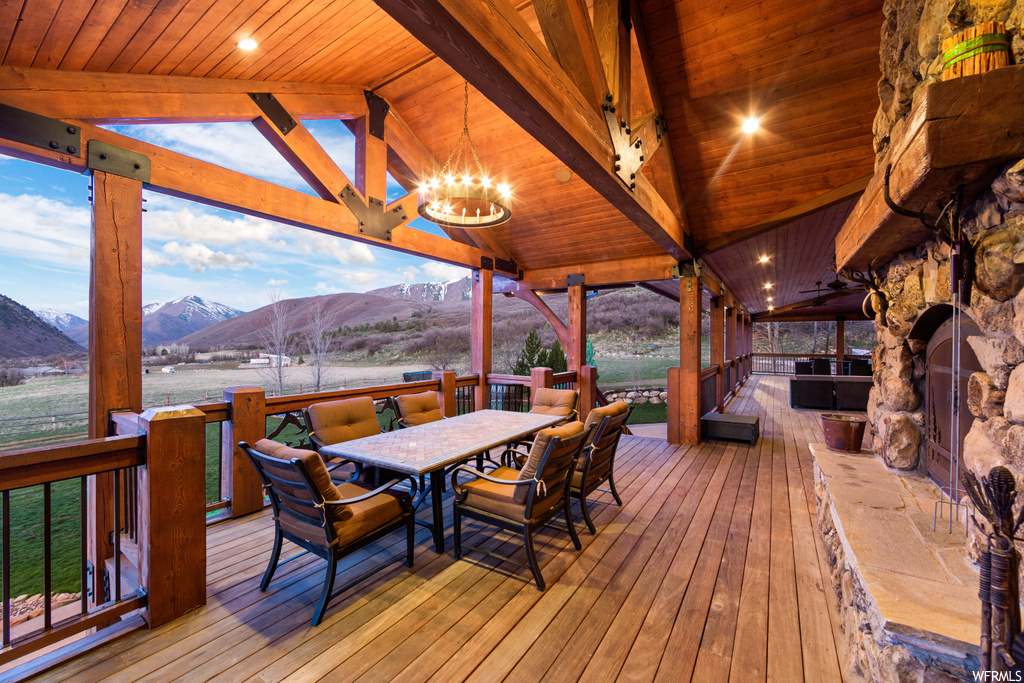 deck with a mountain view