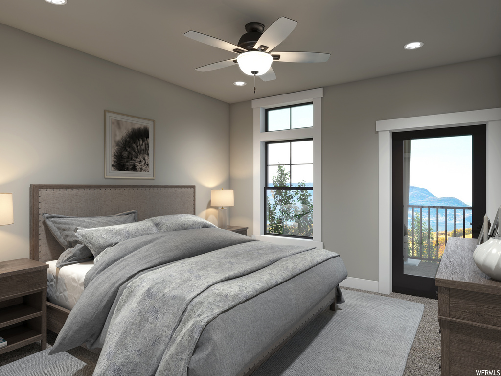bedroom with natural light and a ceiling fan