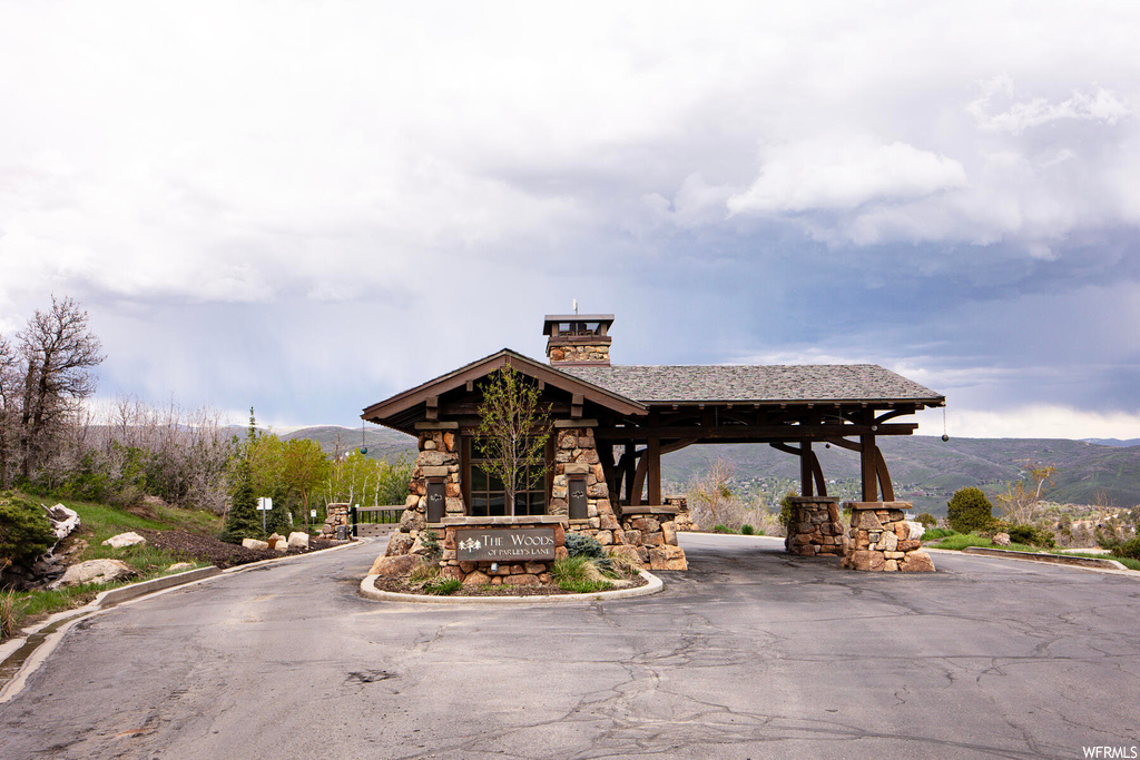 View of front facade featuring a mountain view and a gazebo
