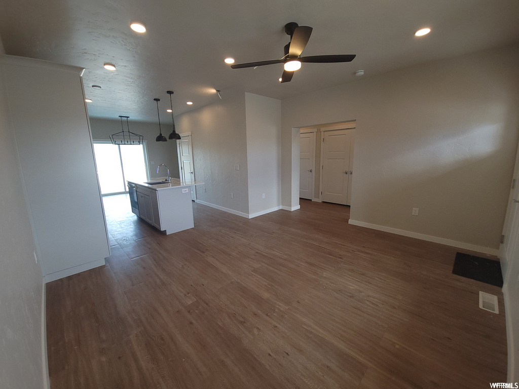 View of hardwood floored living room