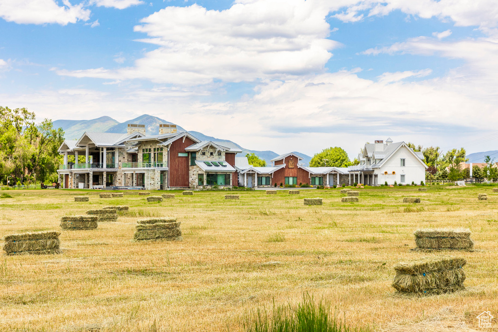 View of green lawn with a mountain view