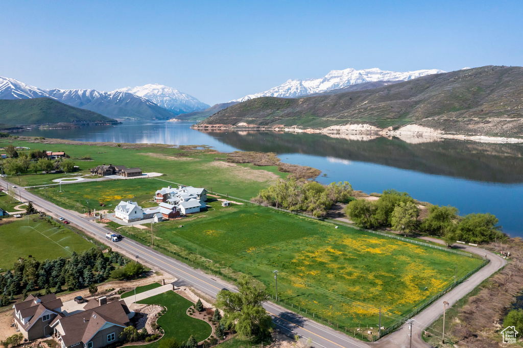 Drone / aerial view of a water and mountain view