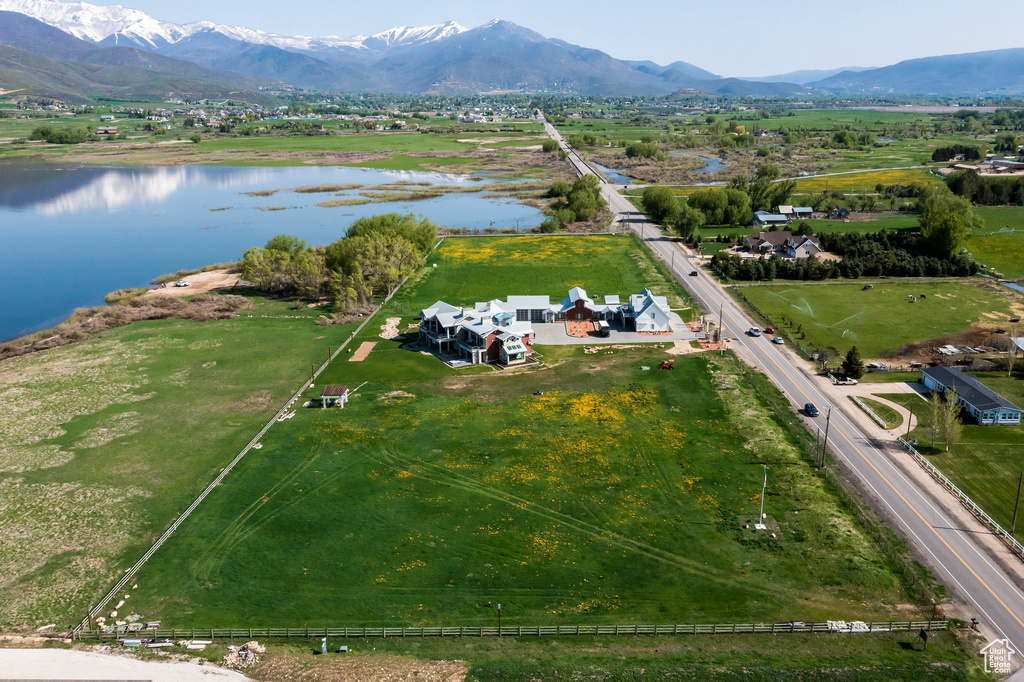 Drone / aerial view of a water and mountain view