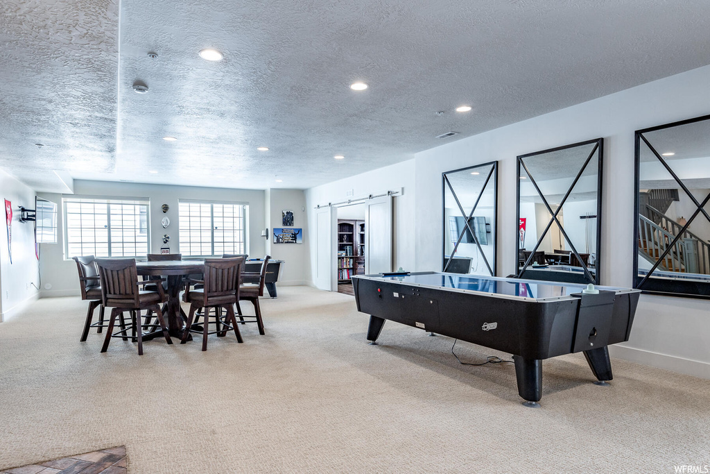 Game room featuring natural light and carpet