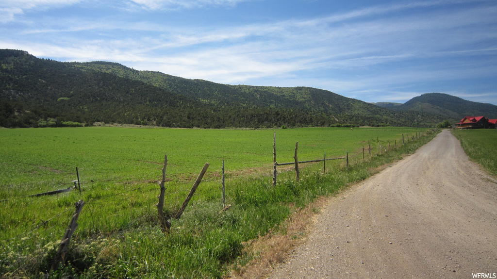 property view of mountains featuring a lawn