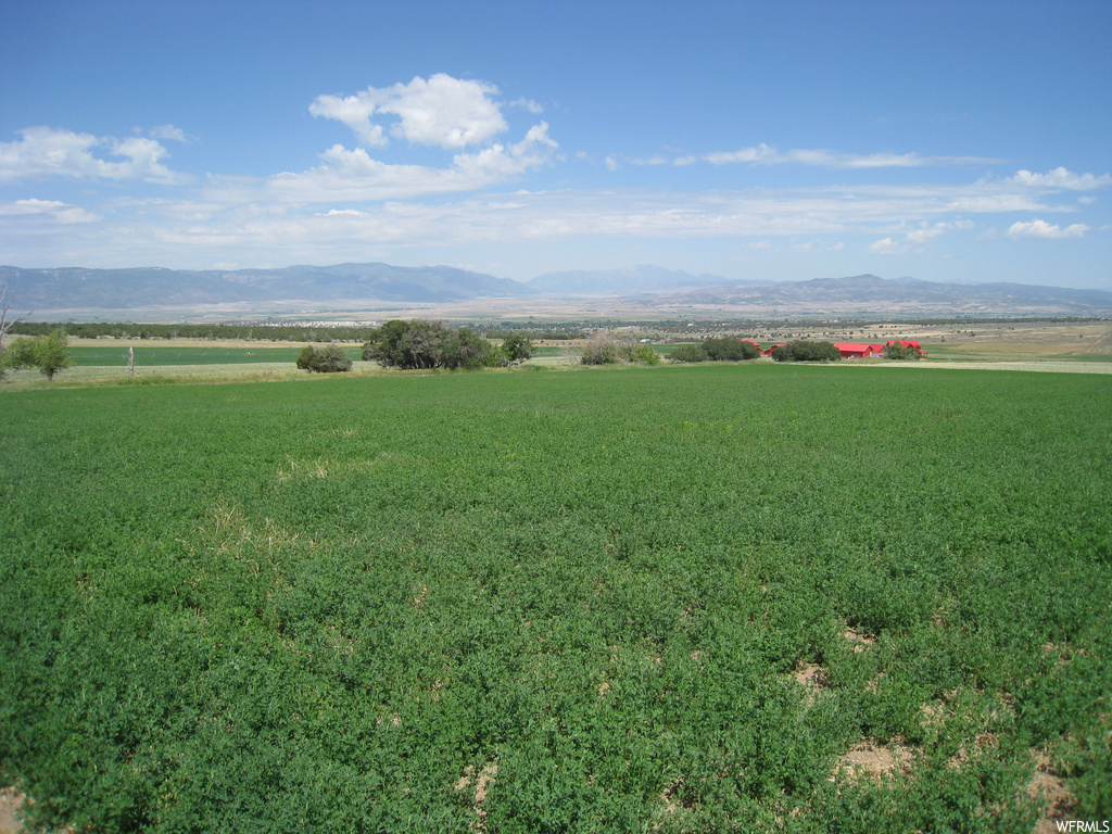 exterior space featuring a lawn and a mountain view