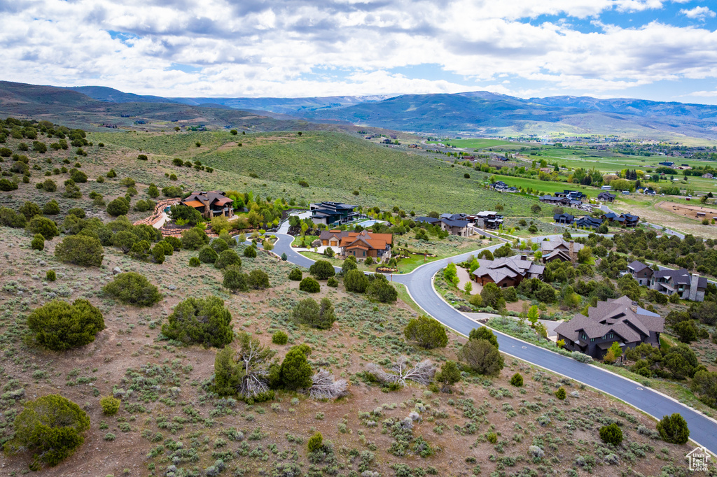 Aerial view of a mountain backdrop