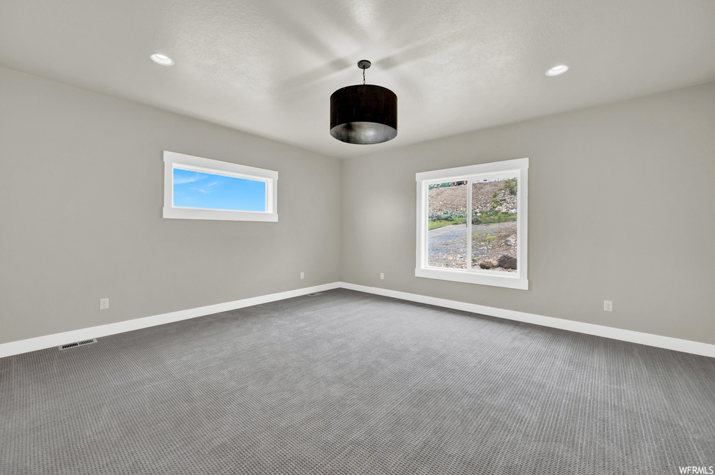 Carpeted spare room featuring natural light