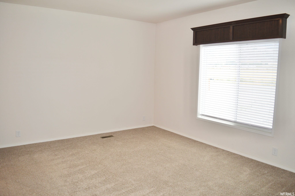 Unfurnished room with light carpet and a healthy amount of sunlight