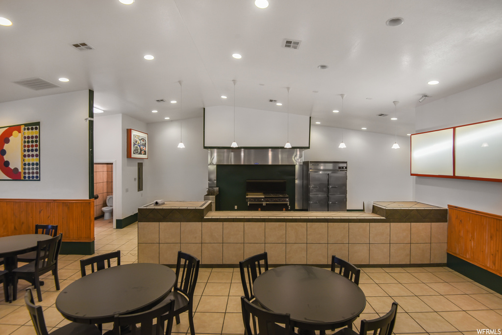 View of tiled dining room