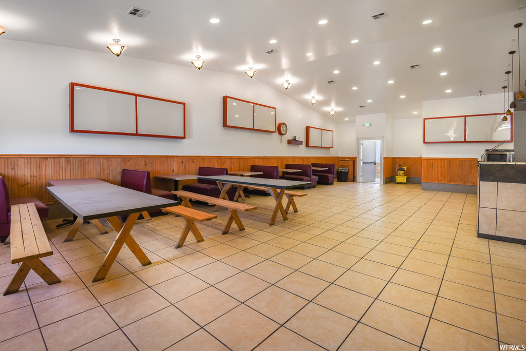 View of tiled dining room