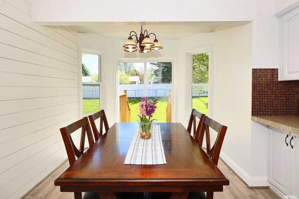 Dining area featuring hardwood flooring and natural light