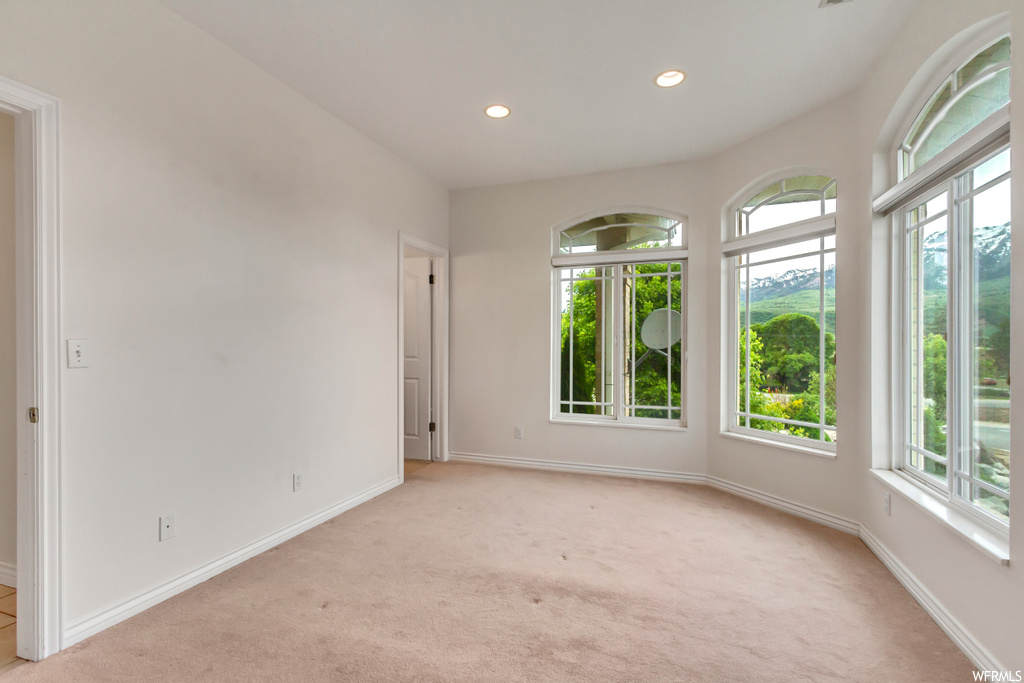 Carpeted spare room with natural light