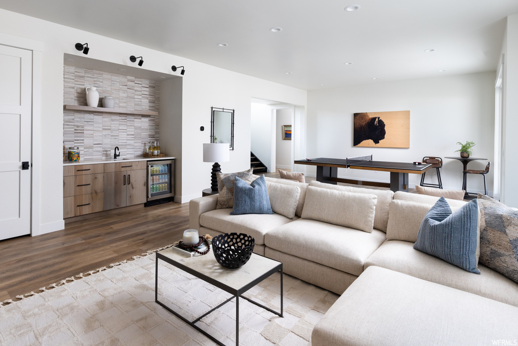 Living room with light hardwood floors