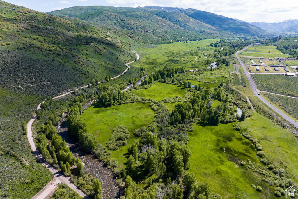 Drone / aerial view with a mountain view