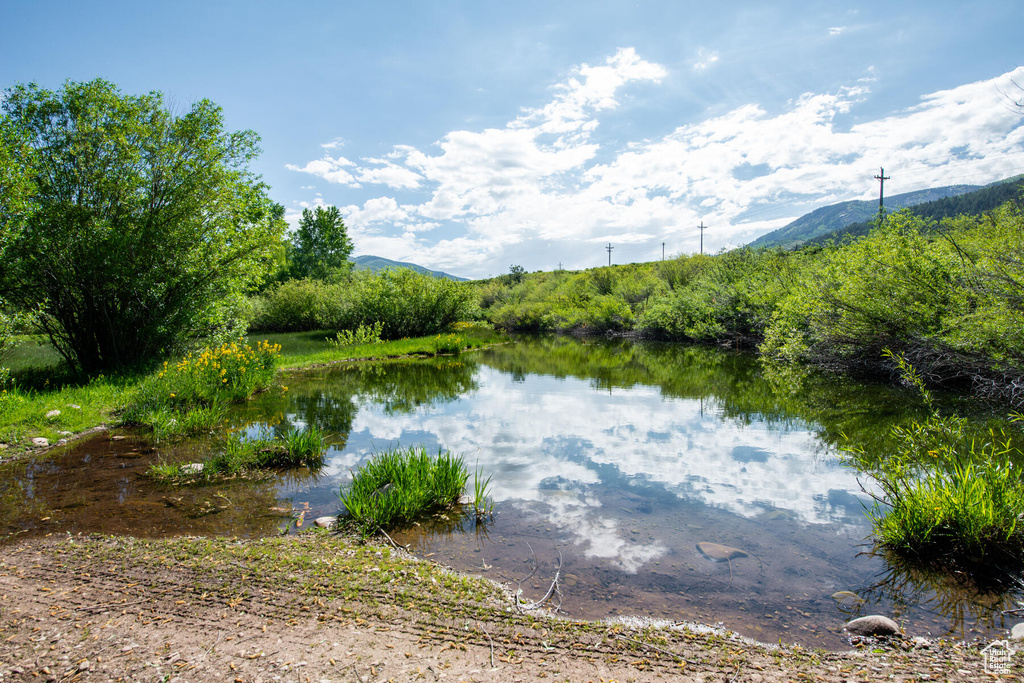 Water view with a mountain view