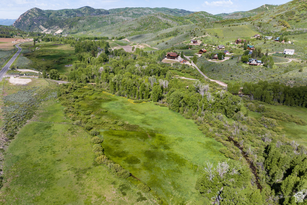 Aerial view featuring a mountain view