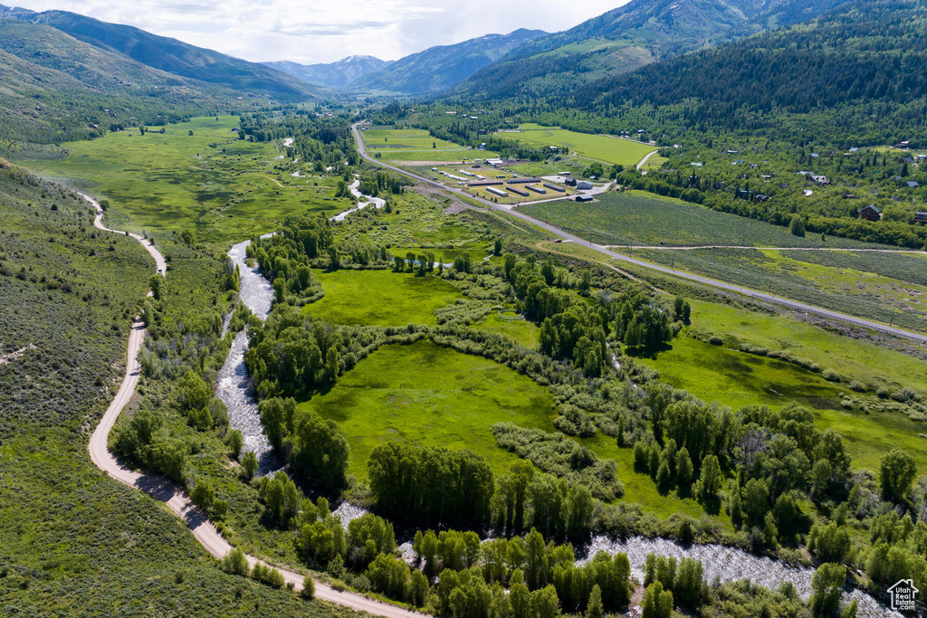 Drone / aerial view with a mountain view