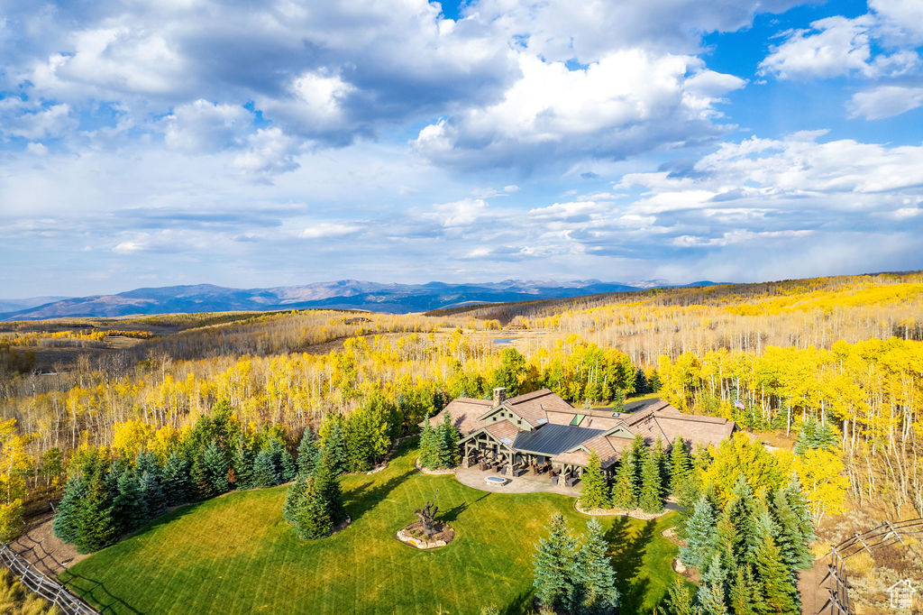 Drone / aerial view with a mountain view