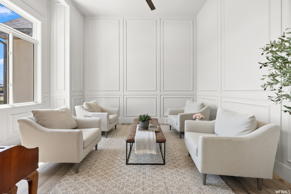 Living room with light hardwood flooring