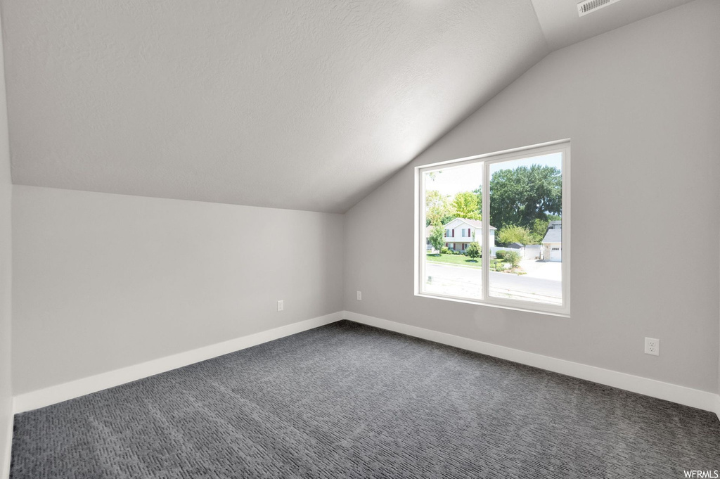 Bonus room featuring lofted ceiling, carpet, and natural light