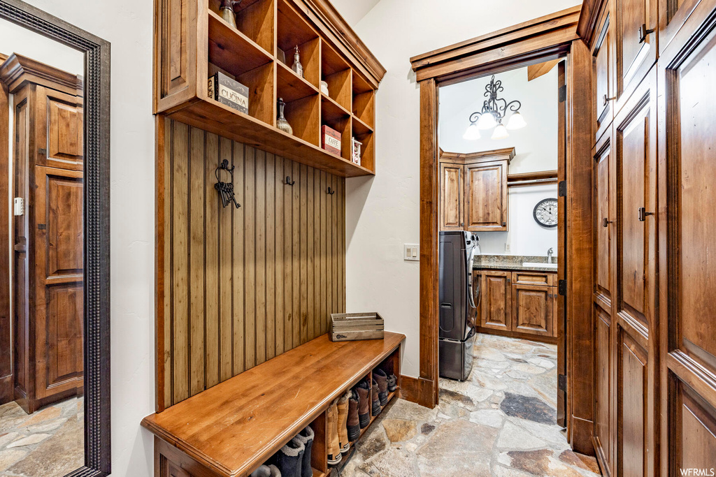 Mudroom with tile floors