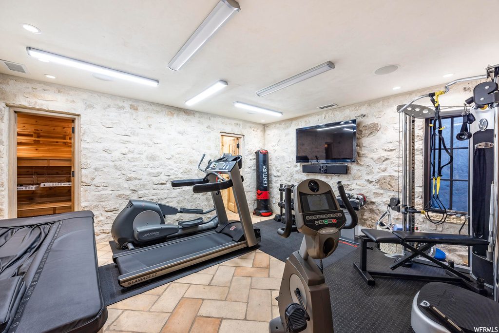 Workout area with TV