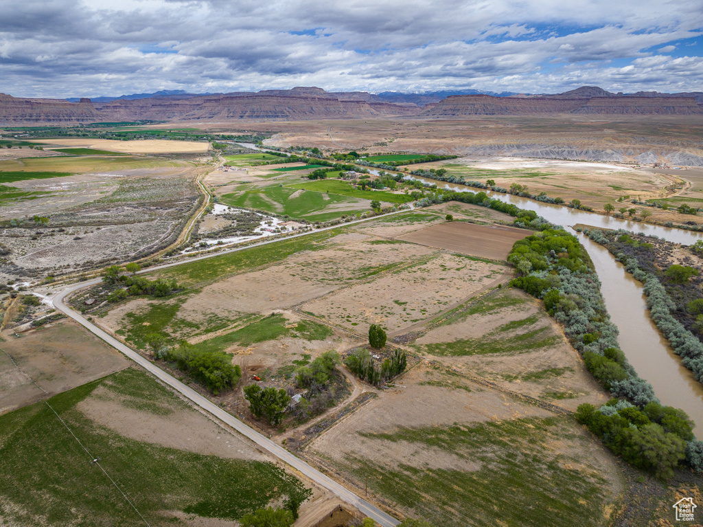 Aerial view with a rural view and a water view