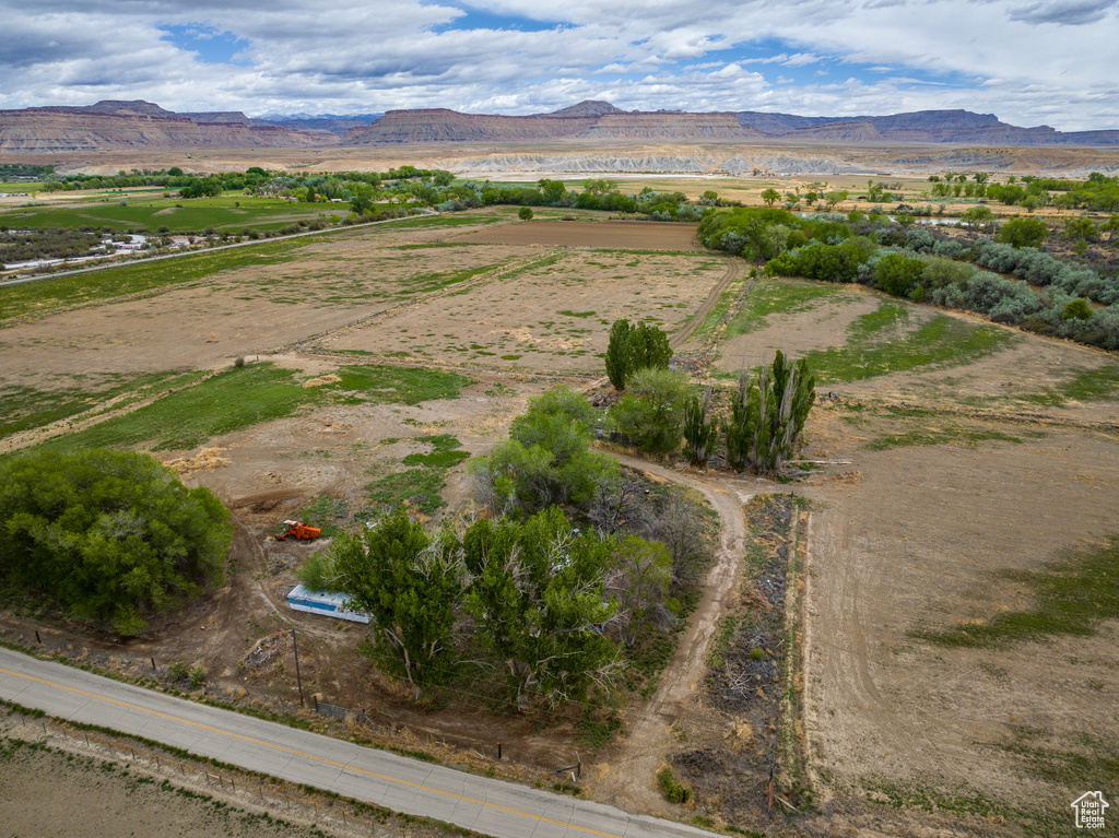 Aerial view with a mountain view and a rural view
