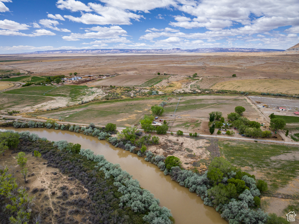 Bird's eye view with a rural view and a water view