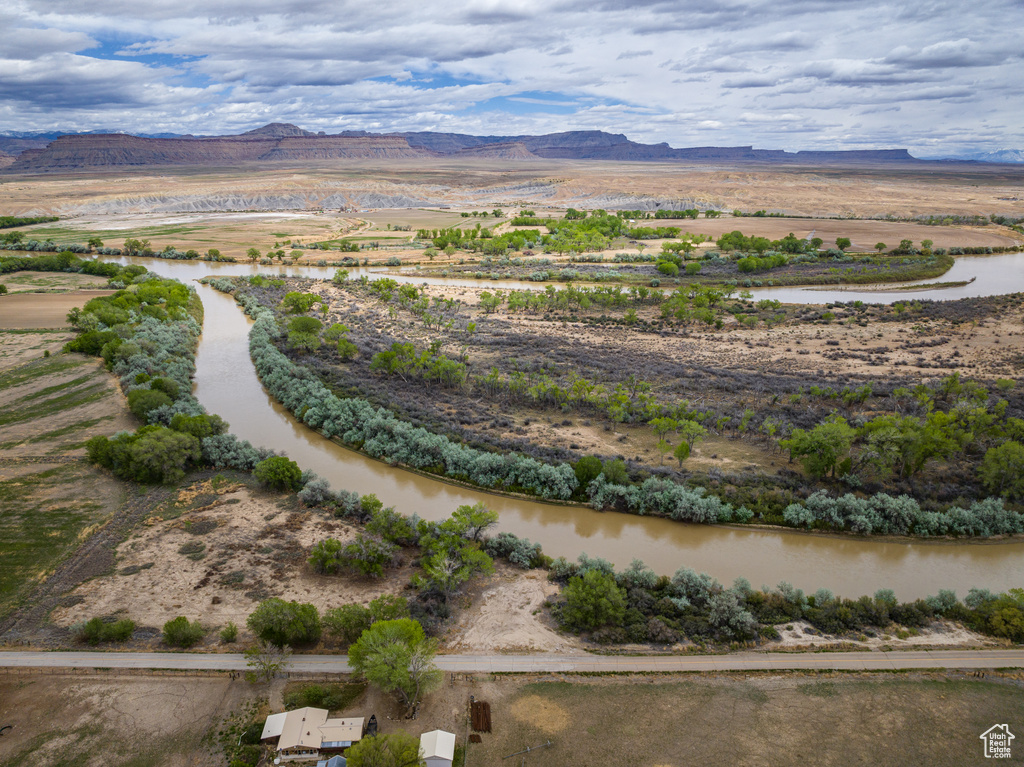 Aerial view featuring a mountain view