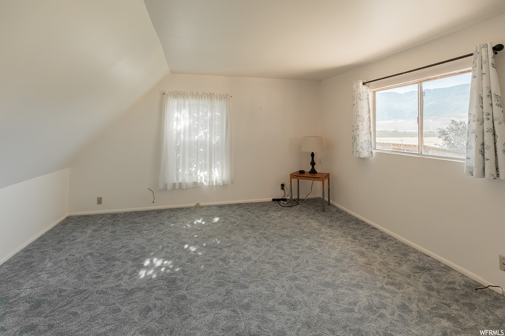 Additional living space featuring carpet, vaulted ceiling, and a wealth of natural light