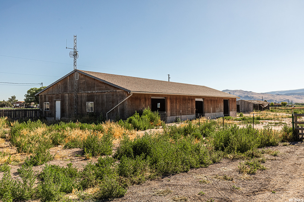 Back of house with a mountain view