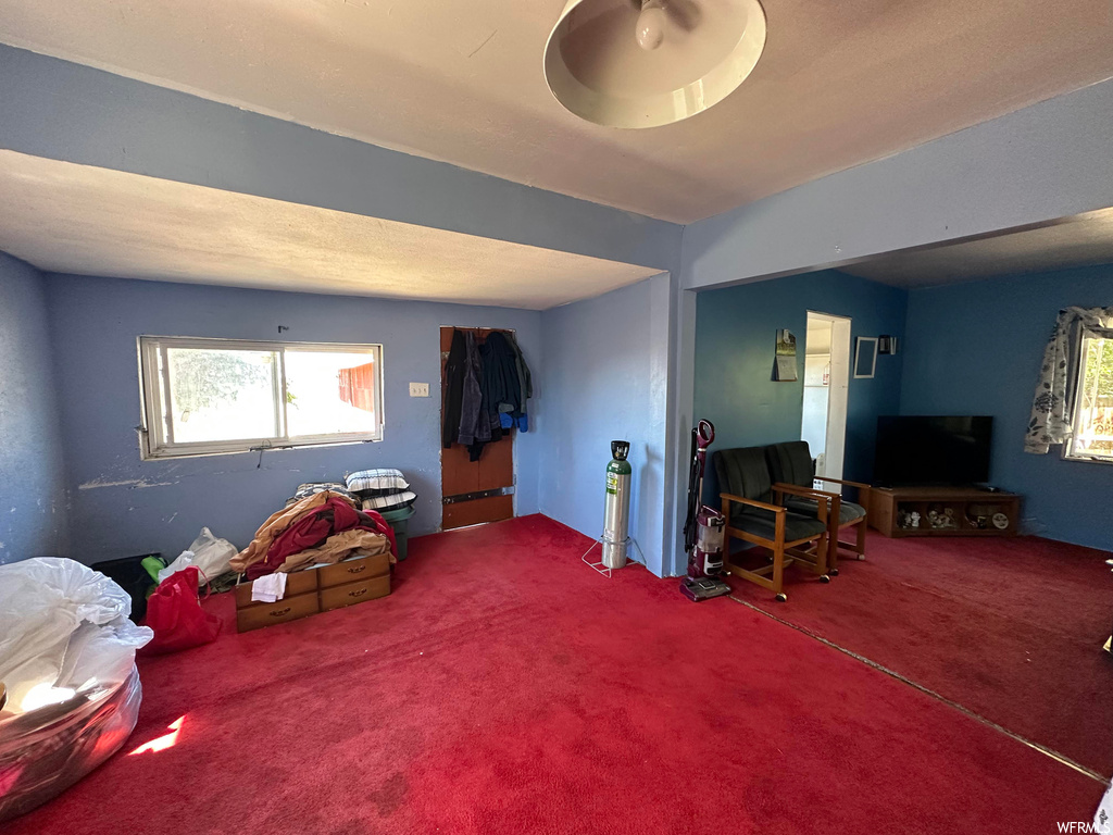 Interior space with carpet, natural light, and TV