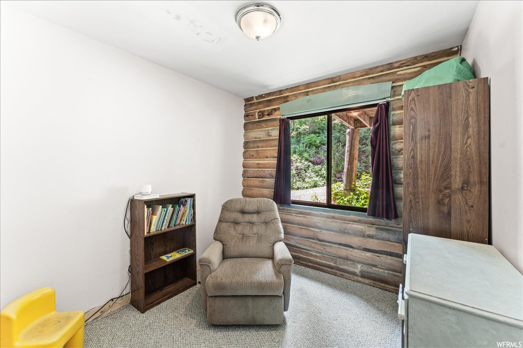 Living area with natural light and carpet