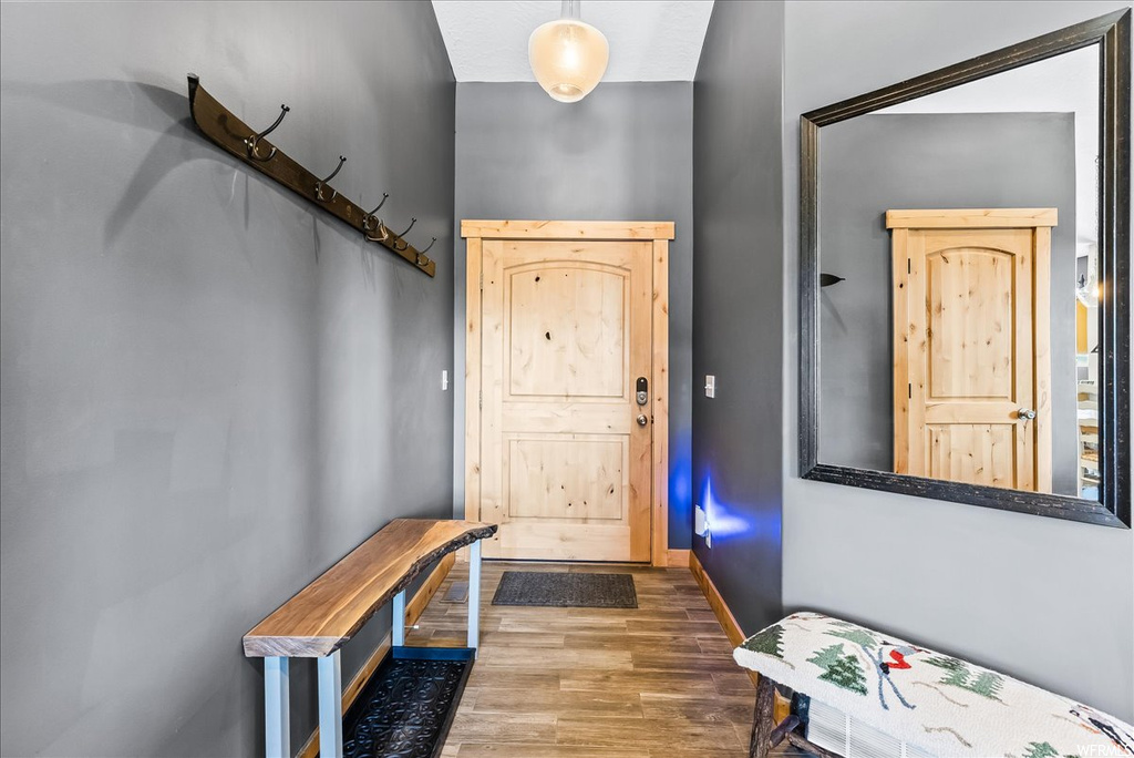 View of wood floored foyer entrance