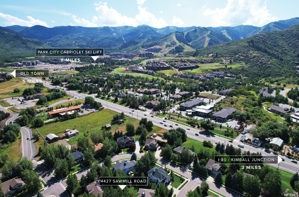 Birds eye view of property with a mountain view