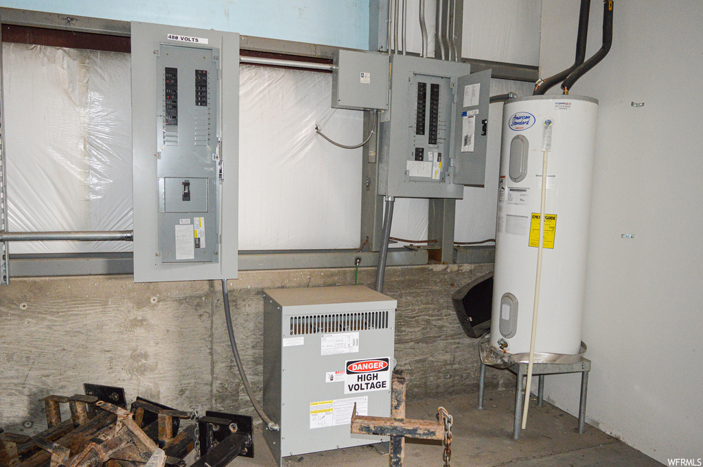 Utility room featuring water heater