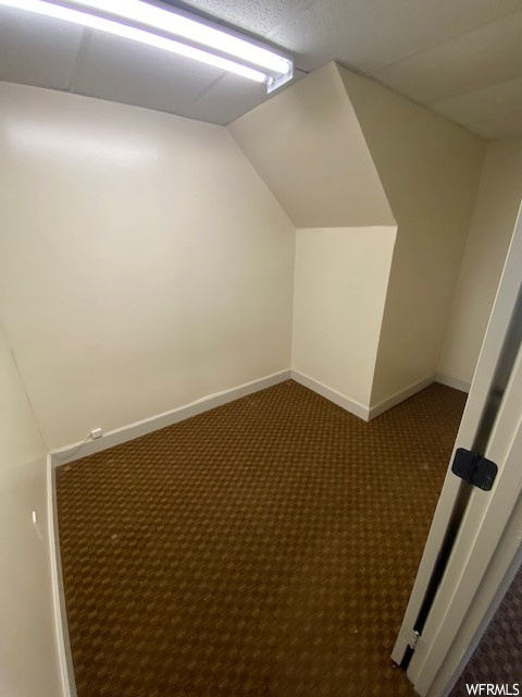 Bonus room featuring lofted ceiling and carpet flooring