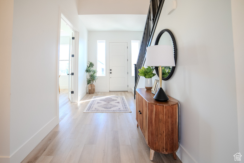 Foyer entrance featuring light wood-type flooring