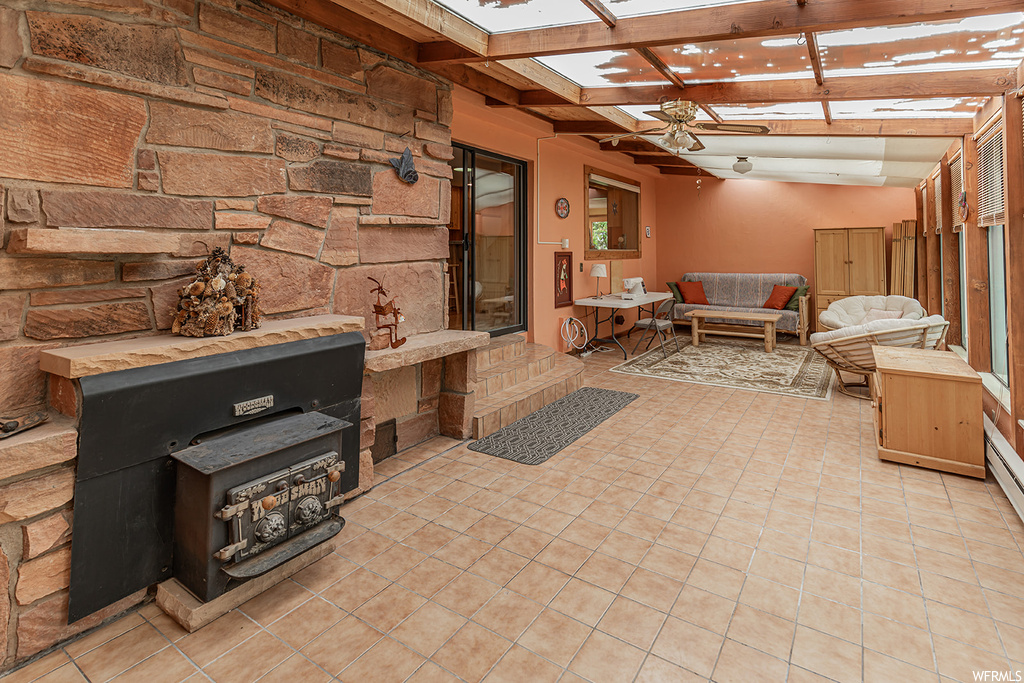 Interior space featuring a pergola