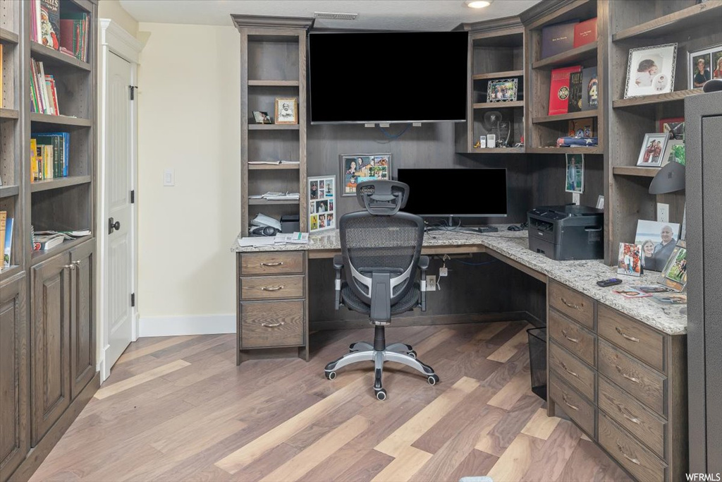 Office featuring light hardwood floors