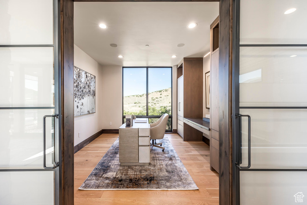 Office space featuring light hardwood / wood-style flooring