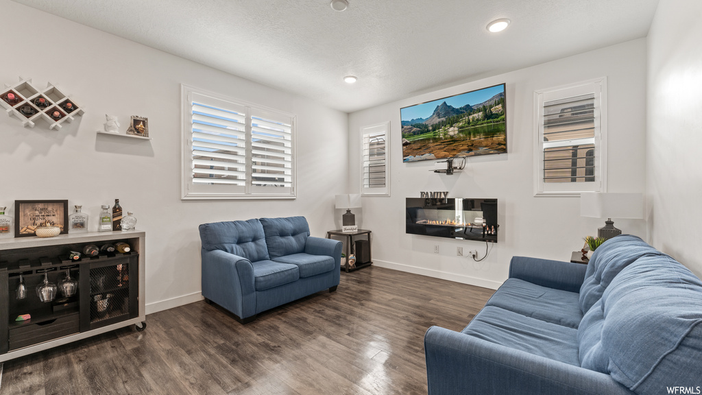 View of hardwood floored living room
