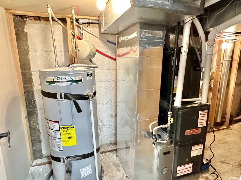 Utility room featuring electric water heater